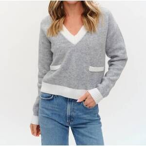 NEW SIX/FIFTY libby v-neck colorblock sweater in heather grey